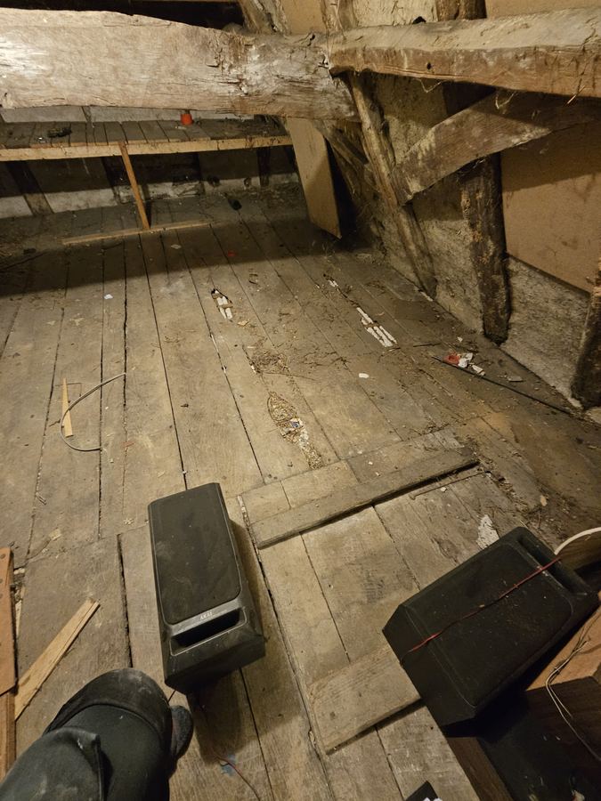 Historic roof structure above a period ceiling